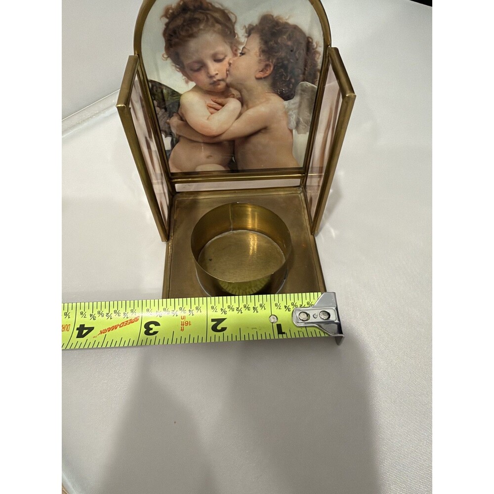 Vintage Enesco Cherub Angel Brass Glass Votive Candle Holder Made Mexico 4.5" - Picture 7 of 7